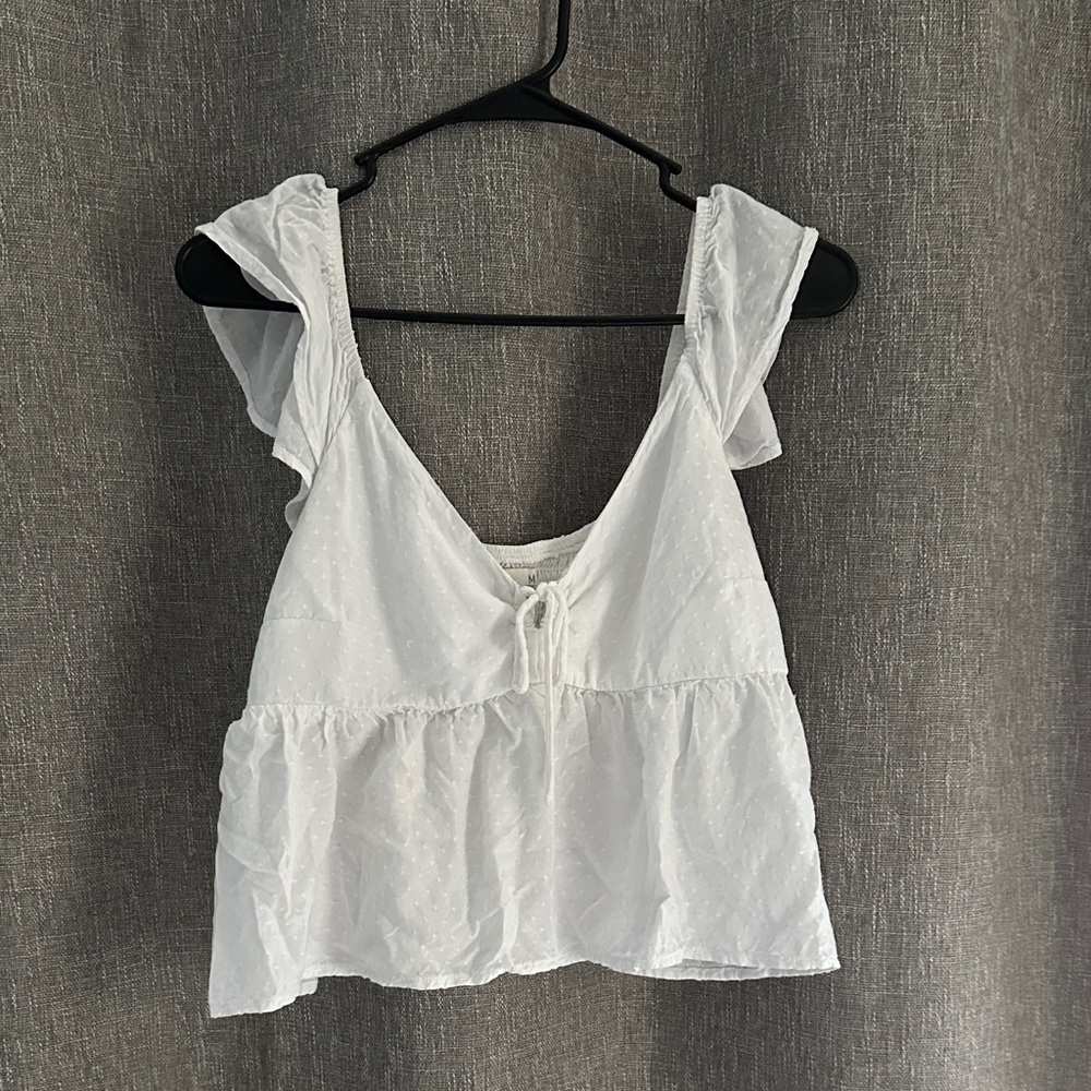 Hollister White Ruffle Sleeve Blouse